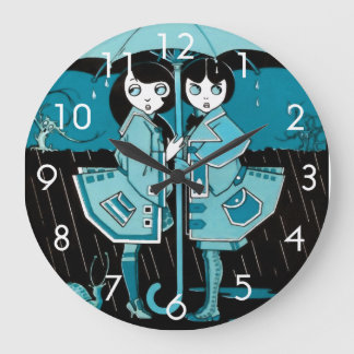 Regnig dag i blått stor klocka