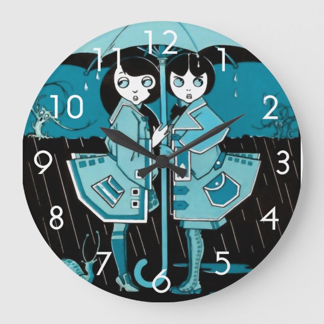 Regnig dag i blått stor klocka (Framsida)