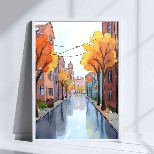 Regnig dag i Boston Vattenfärg MA Resa Poster