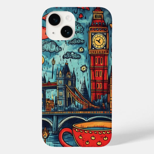 Regnig dag i London, färgrik doodle-illustration (Baksida)