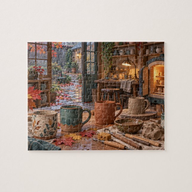 Regnig höst keramikstudio gård pussel (Horisontell)