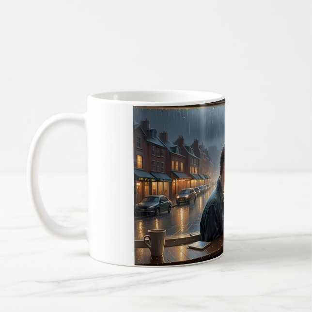 Regnig kärlek vid fönstermuggen kaffemugg (Vänster)