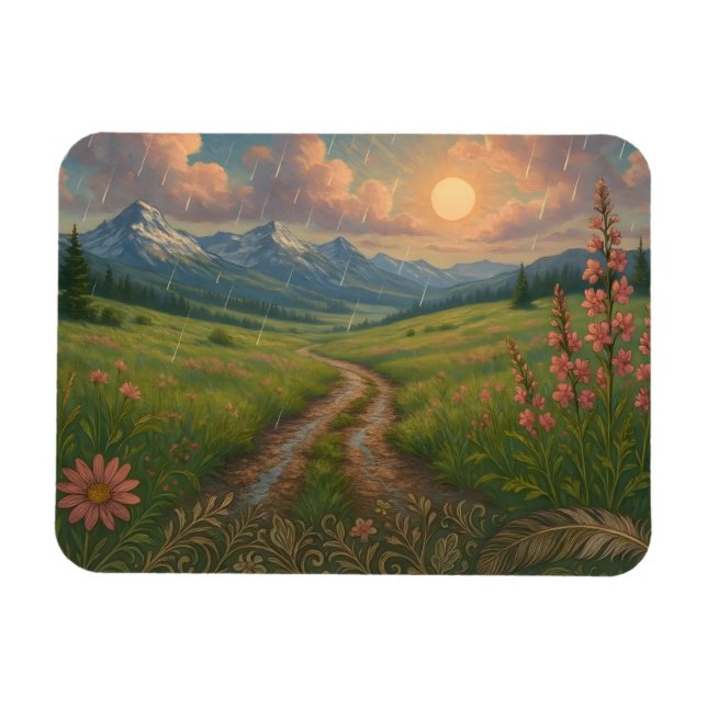 Regnig morgon på berget magnet (Horisontell)