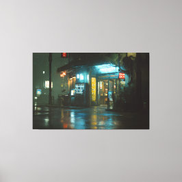 Regnig Neon Japansk Hörnaffär Canvastryck