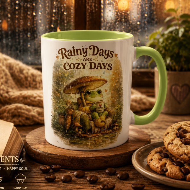 Regniga dagar är mysiga dagar Söt frosk kaffegärd  Mugg (Skapare uppladdad)
