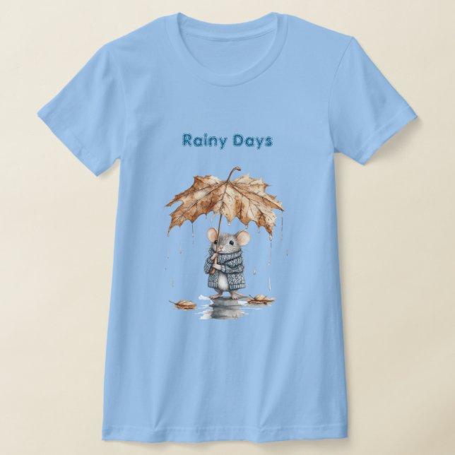 Regniga Dagar Blå Mus Blad Paraply T Shirt (Laydown)