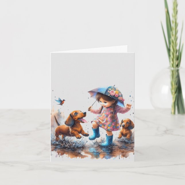 Regniga dagar Dachshund (nedladdningsbar)  Kort (Framsida)