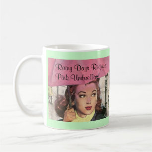 Regniga dagar för Retro stil & rosa paraplymugg Kaffemugg