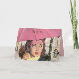 Regniga dagar.. Kräv Rosa Umbrellas! Retrokort Kort
