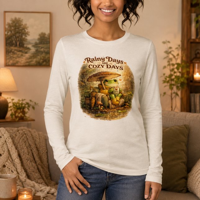 Regniga Dagar Mysiga Dagar Groda Läsning Bok Långä T Shirt (Skapare uppladdad)