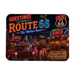 Regniga Neon Route 66 Julnätter Magnet