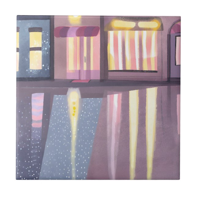 Regniga Reflektioner | Lofi Samtidigt Vattenfärg Kakelplatta (Framsidan)