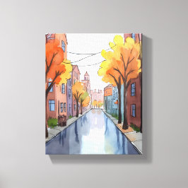 Regnigt dygn i Boston | Akvarell MA-målning Canvastryck