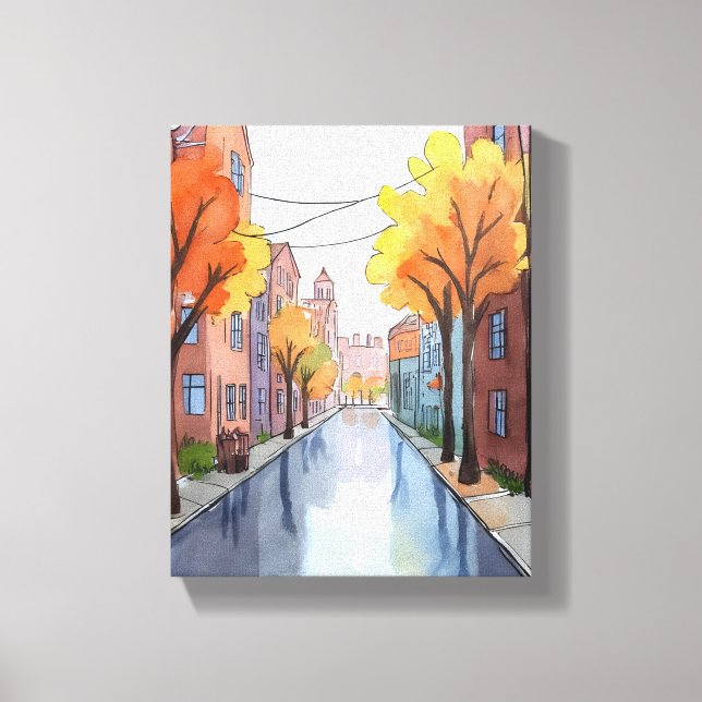 Regnigt dygn i Boston | Akvarell MA-målning Canvastryck (Framsida)