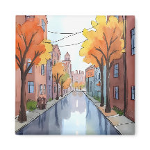 Regnigt dygn i Boston | Vattenfärg MA Resa