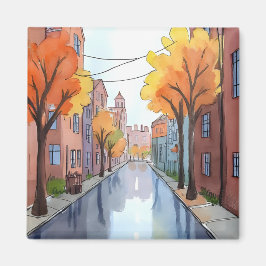 Regnigt dygn i Boston | Vattenfärg MA Resa Magnet