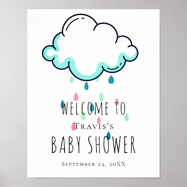 Regnmoln Baby Dopp Välkomstskylt Poster (Framsidan)