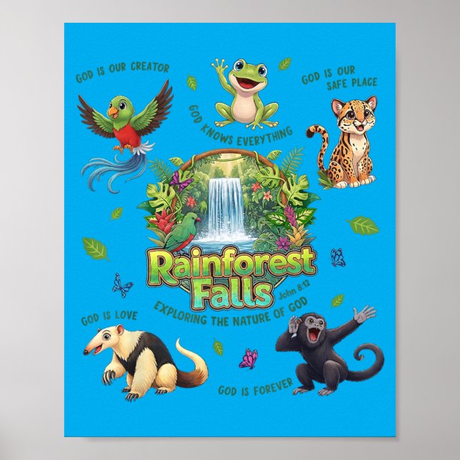 Regnskogsvattenfall Utforska Guds Natur Poster (Framsidan)