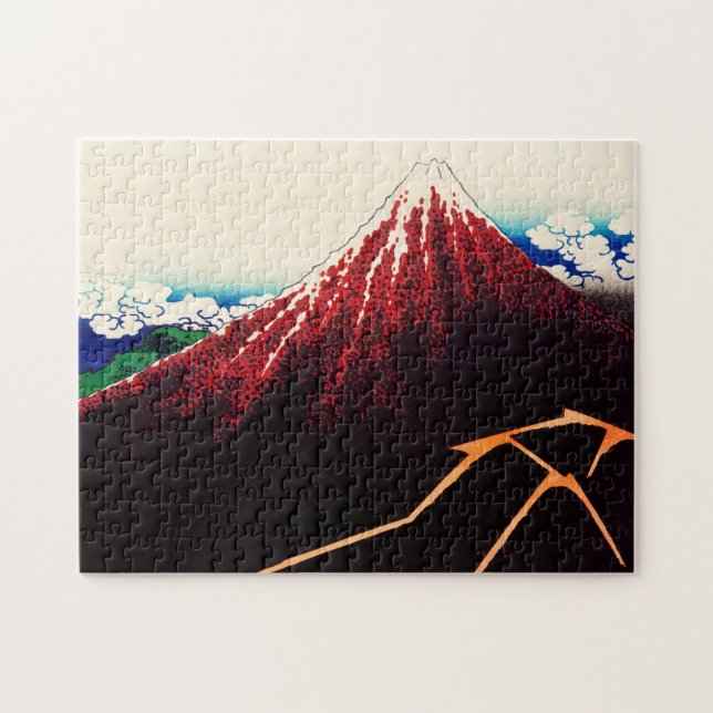 Regnstorm under toppen av Katsushika Hokusai Pussel (Horisontell)
