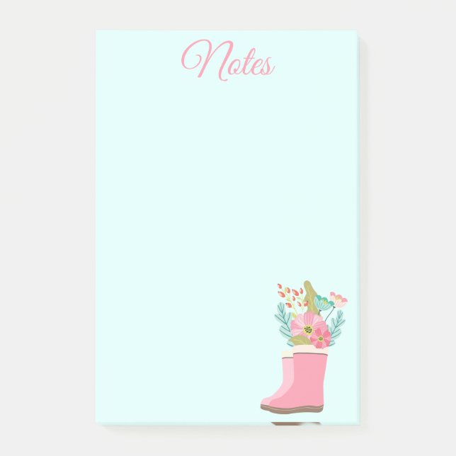 Regnstövlar och blommor Noter Post-it Block (Framsida)