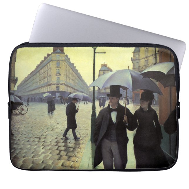 Regnvädersdag på Parisgatan av Gustave Caillebotte Laptop Fodral (Framsidan)