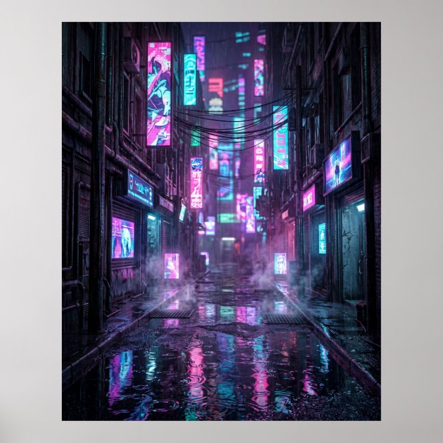Regnvåt neon-distrikt poster (Framsidan)
