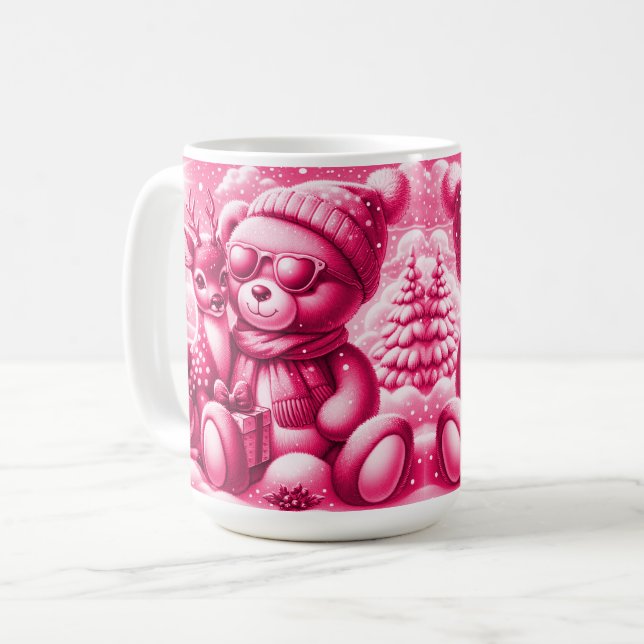Reh und Bärchen Weihnachten Christmas Magenta Kaffemugg (Framsida vänster)