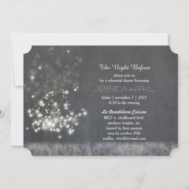 Rehearsal Dandelion Bröllop Inbjudningar (Framsida)