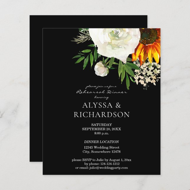 Rehearsal Dinner - Blommigt för budgeterade solros (Fram/baksida)