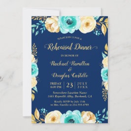 Rehearsal Dinner - Blommigten Navy Blue Teal Guld Inbjudningar