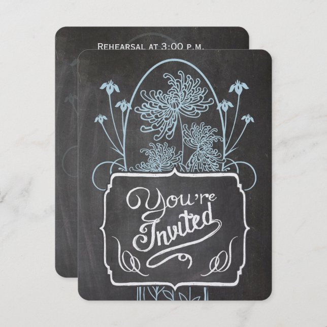 Rehearsal Dinner Blue Mason Burk Chalkboard Bröllo Inbjudningar (Fram/baksida)