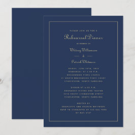 Rehearsal Dinner Bröllop Elegant Navy Blue Guld Inbjudningar