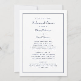 Rehearsal Dinner Bröllop Elegant Script Navy Blue Inbjudningar