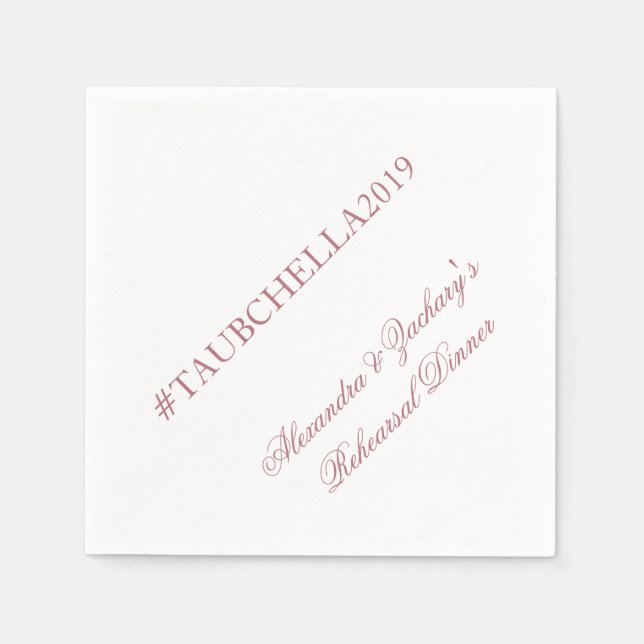 Rehearsal Dinner Bröllop Hashtag Napkins ro Guld Pappersservett (Framsidan)