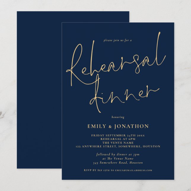 Rehearsal Dinner Bröllop i Classy Guld Inbjudningar (Fram/baksida)