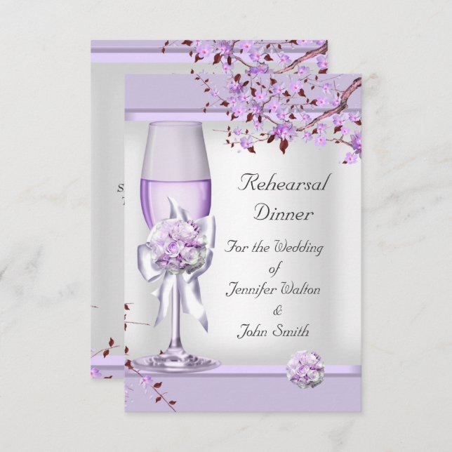 Rehearsal Dinner Bröllop Lavender Lila Lilac 4 Inbjudningar (Fram/baksida)