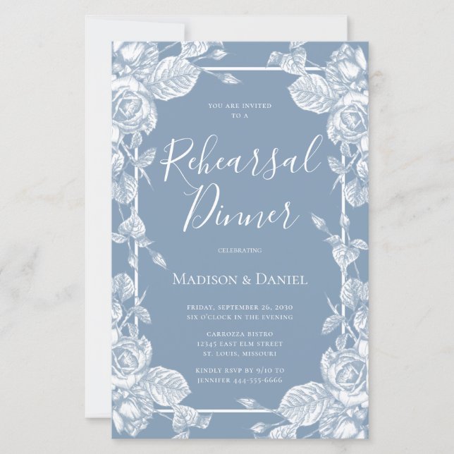 Rehearsal Dinner Budget Dusty Blue Blommigt (Framsida)