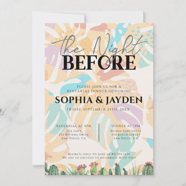 Rehearsal Dinner Cactus Tropical Handflatan Träd D Inbjudningar (Framsida)