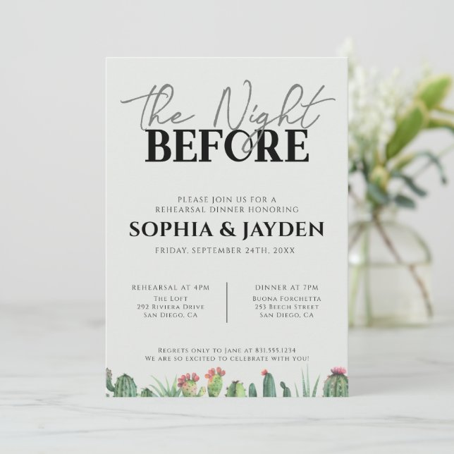 Rehearsal Dinner Cactus Watercolor Sage Garden Inbjudningar (Stående Fram)