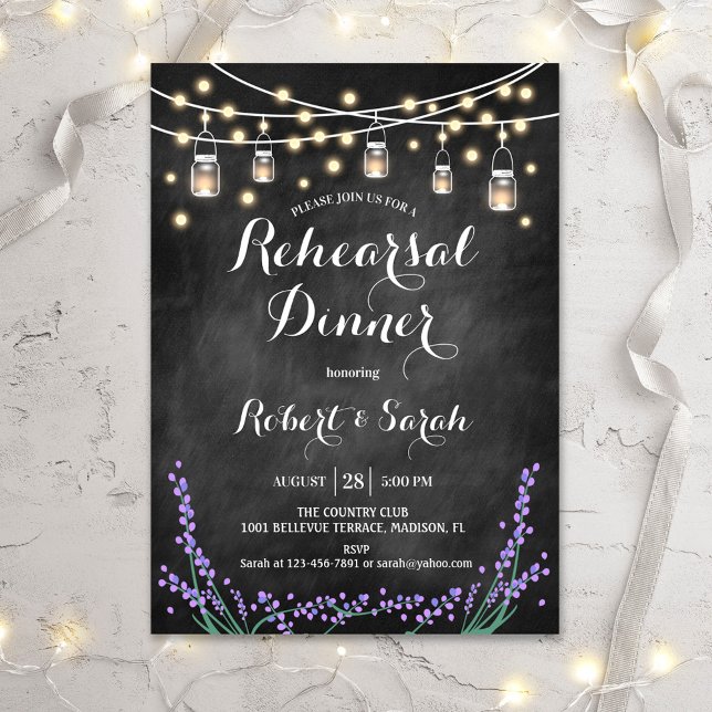 Rehearsal Dinner - Chalkboard Ljus Lavender Inbjudningar (Skapare uppladdad)