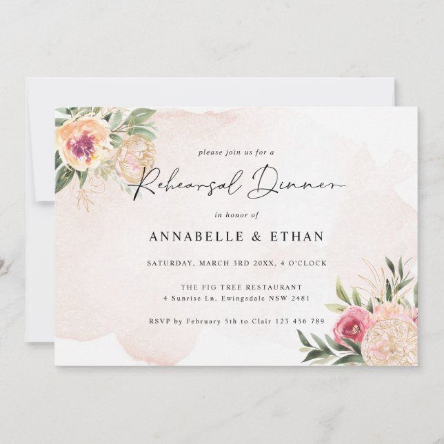 Rehearsal Dinner de Blommor och guldblommor (Framsida)