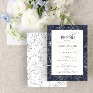 Rehearsal Dinner elegant Navy Blue Blommigt Bröllo Inbjudningar