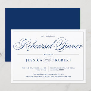 Rehearsal Dinner elegant Navy Blue Silver Linjer Inbjudningar