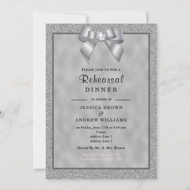 Rehearsal Dinner elegant Silver & Snyggt Glitter Inbjudningar (Framsida)