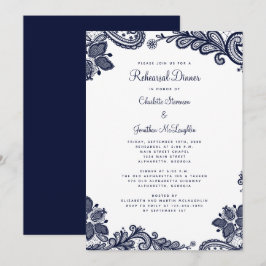 Rehearsal Dinner elegant Snöre Blue White Bröllop Inbjudningar