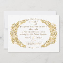 Rehearsal Dinner Engraved Blommigt Acanthus Glitte Inbjudningar