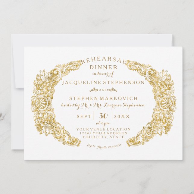 Rehearsal Dinner Engraved Blommigt Acanthus Glitte Inbjudningar (Framsida)