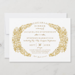 Rehearsal Dinner Engraved Blommigt Acanthus Glitte Inbjudningar
