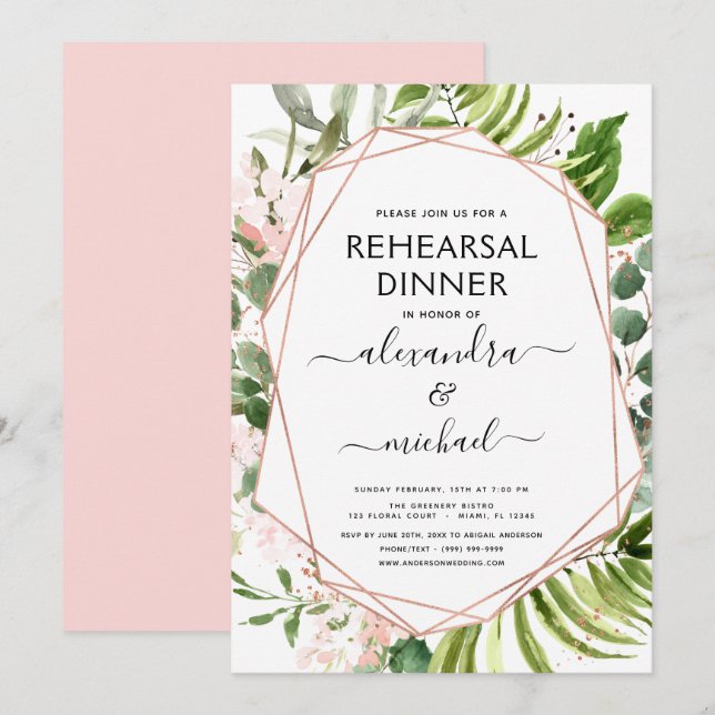 Rehearsal Dinner Eucalyptus Greenery Geometric Inbjudningar (Fram/baksida)