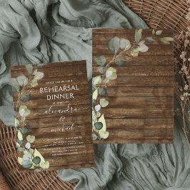 Rehearsal Dinner Eucalyptus Greenery Rustic Wood Inbjudningar